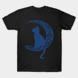 Blue Celtic Moon Cat Triquetra T-Shirt